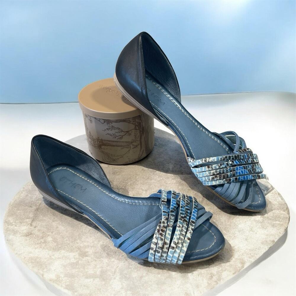 Ethem Slip On Sandal Flats Women’s Size 7.5/38 EU Blue Weave Leather -Summer